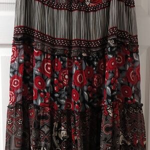 Notations Red and Black Floral Maxi Skirt